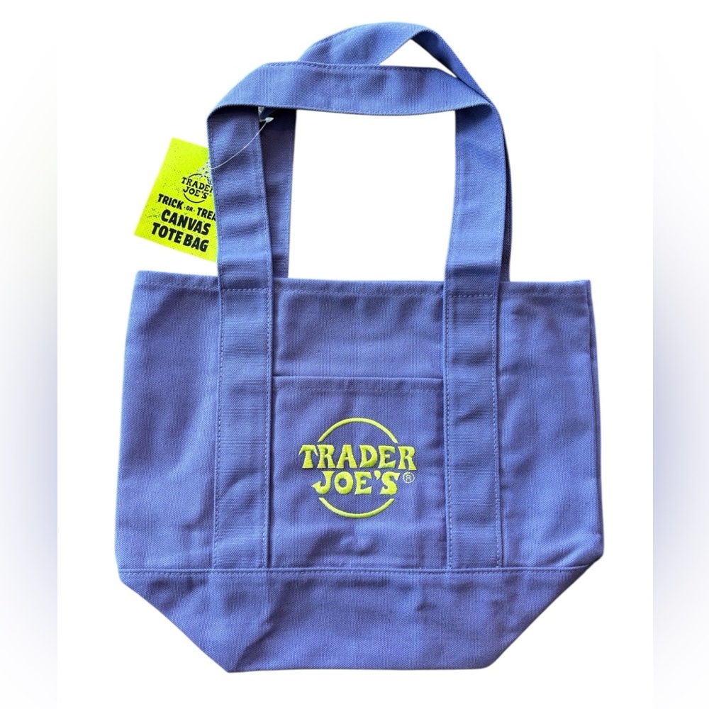 Trader Joe’s Trick or Treat mini canvas purple tote bag NWT